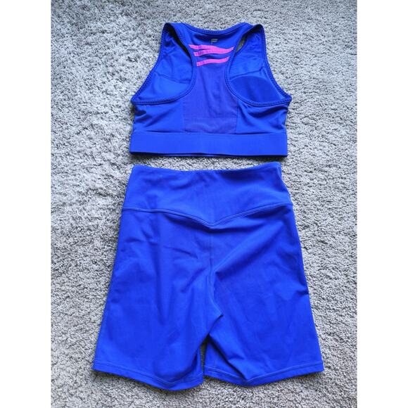 Fabletics Athletic SET Graphic Trinity Sports Bra & Biker Shorts Purple Indigo S - Picture 7 of 14